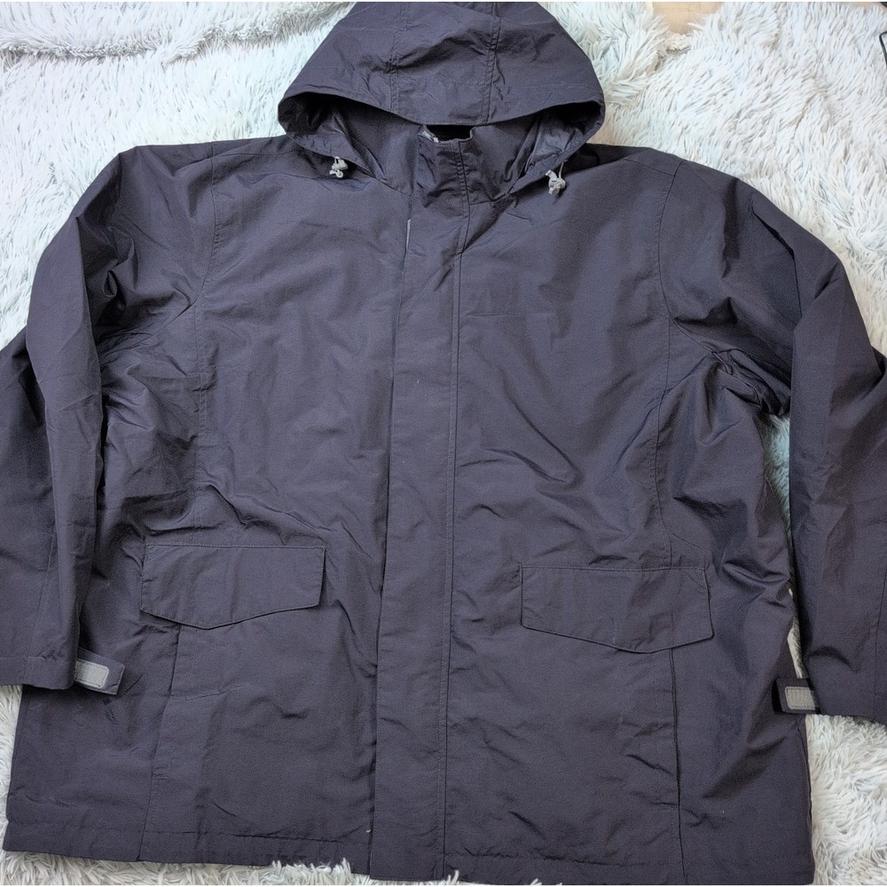 Lands' End Jacket Mens 3XL Blue Hood Rain Coat Pockets Zip Up Oeko Tex Gorpcore